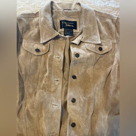 Suede leather tan Fabio button down jacket women’s size large - Picture 2 of 4